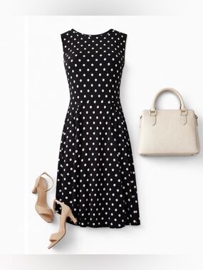 [Survival] Black White Polka Dot Fit & Flare Dress Size L Sleeveless Classic